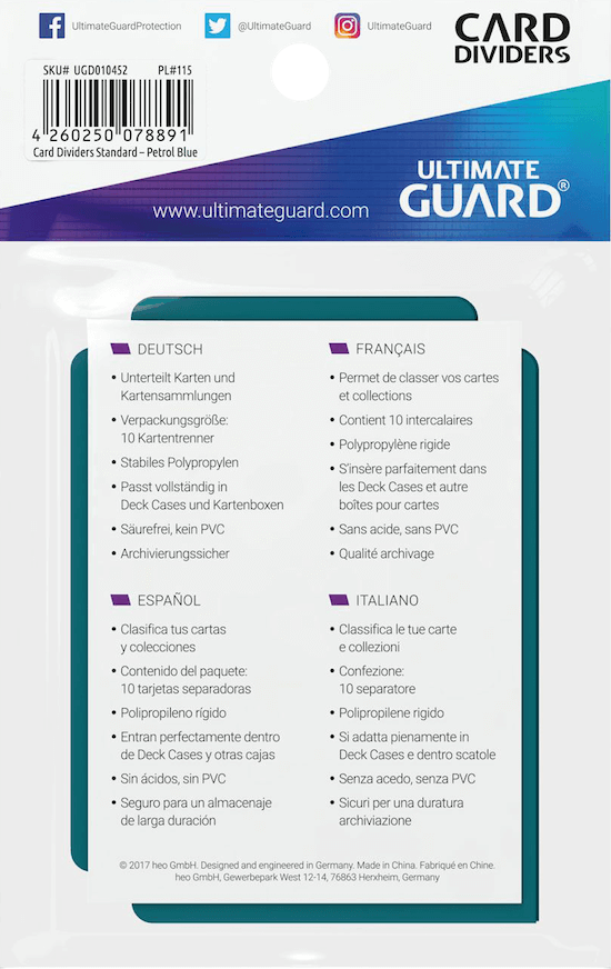 Ultimate Guard Card Dividers Kartentrenner Standardgröße Petrolblau Verpackung Rückansicht