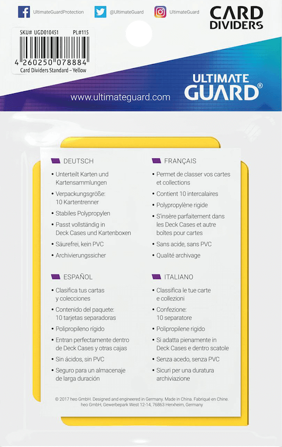 Ultimate Guard Card Dividers Kartentrenner Standardgröße Gelb Verpackung Rückansicht