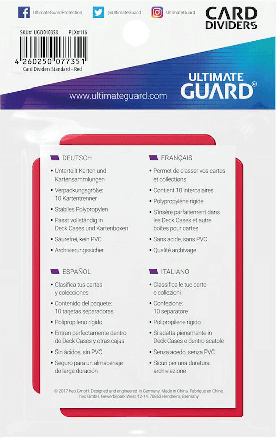 Ultimate Guard Card Dividers Kartentrenner Standardgröße Rot Verpackung Rückansicht