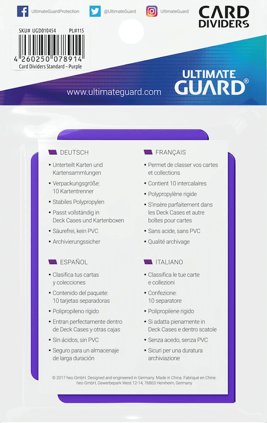Ultimate Guard Card Dividers Kartentrenner Standardgröße Violett Verpackung Rückansicht