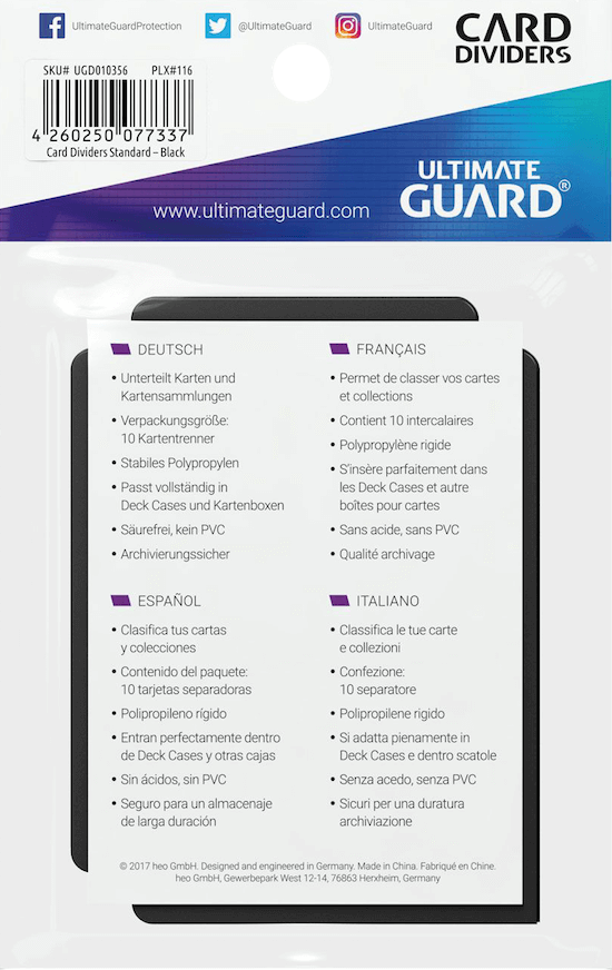 Ultimate Guard Card Dividers Kartentrenner Standardgröße Schwarz Verpackung Rückansicht