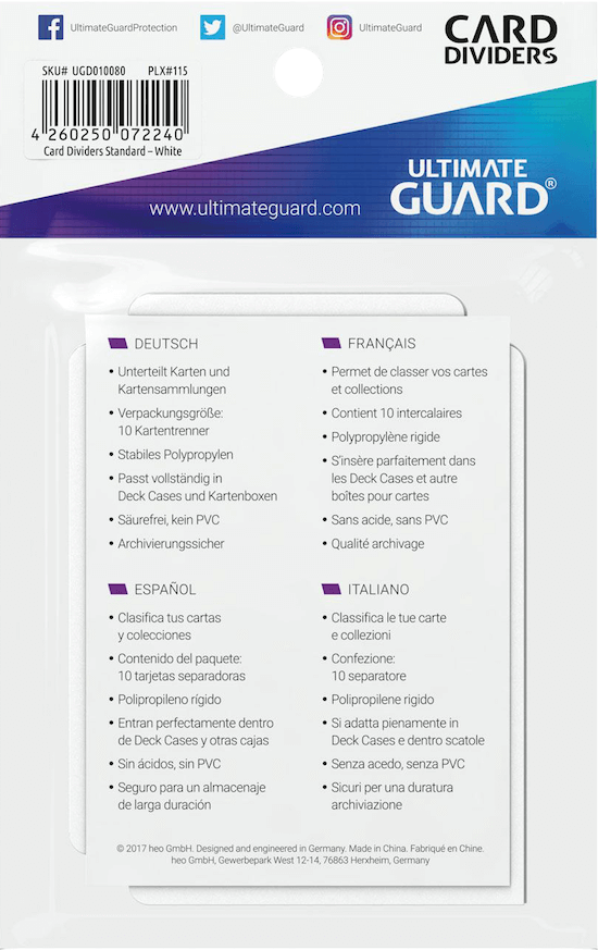 Ultimate Guard Card Dividers Kartentrenner Standardgröße Weiss Verpackung Rückansicht