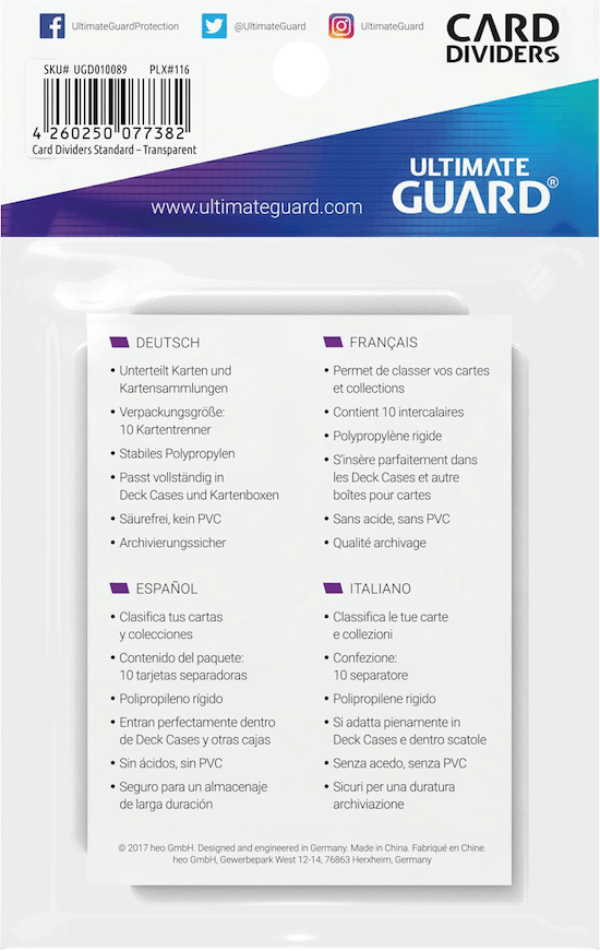 Ultimate Guard Card Dividers Kartentrenner Standardgröße Transparent Verpackung Rückansicht
