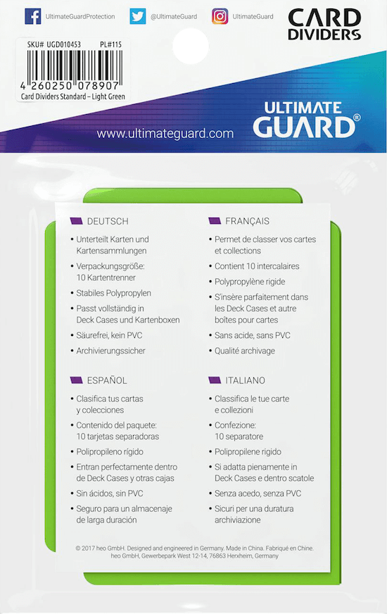 Ultimate Guard Card Dividers Kartentrenner Standardgröße Hellgrün Verpackung Rückansicht